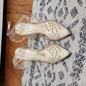 Jessica Simpson Clear and Gold Studded Heels